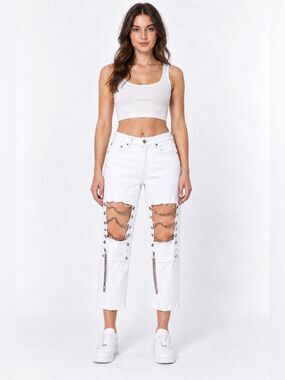 carmar LF New hermia white chain jeans Denim High Rise Capri Crop 27 $278